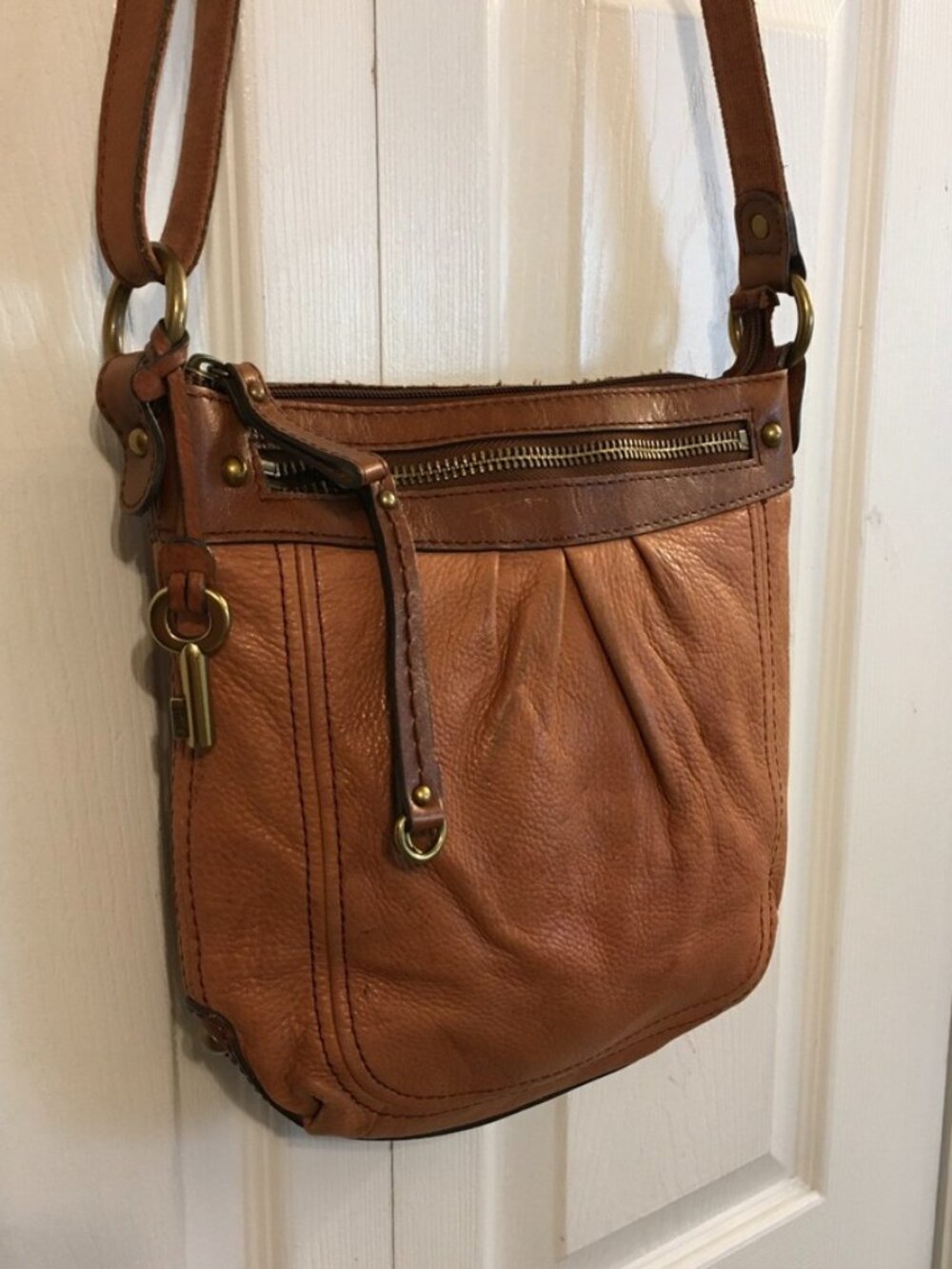 Vintage Fossil Tan/ Brown Leather Crossbody Bag - Picture 2 of 7